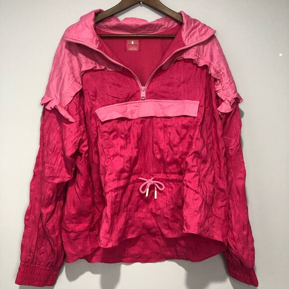 FP Movement Let's Go Out Pink Rose Ruffle Lightweight Tie Pocket Pullover Size L - Picture 6 of 7